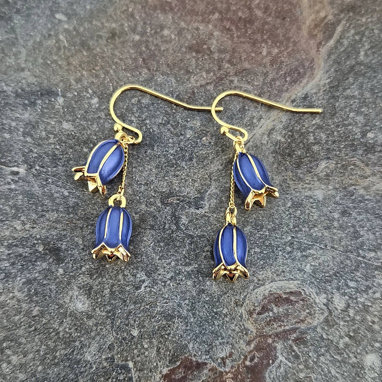 Bluebell Flower Gold Plated Drop Hook Earrings