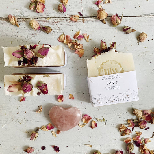 Love Soap - Rose Geranium with Rose buds - The Herbary