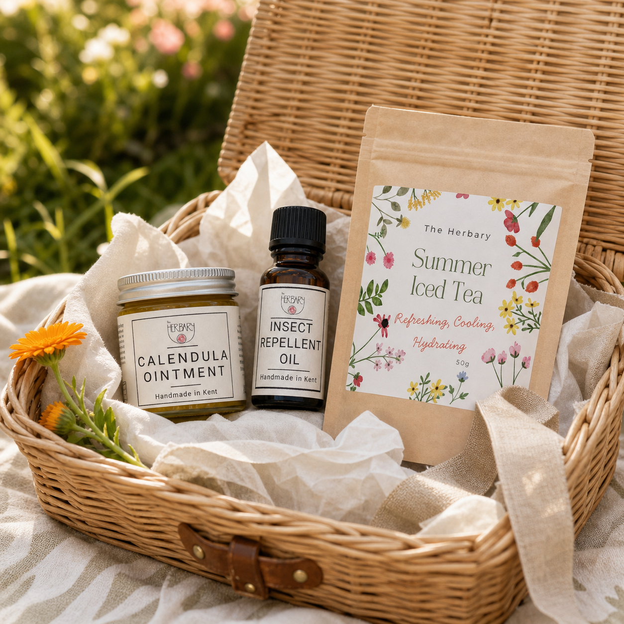 Summer Skin and Garden Set in a picnic gift arrangement