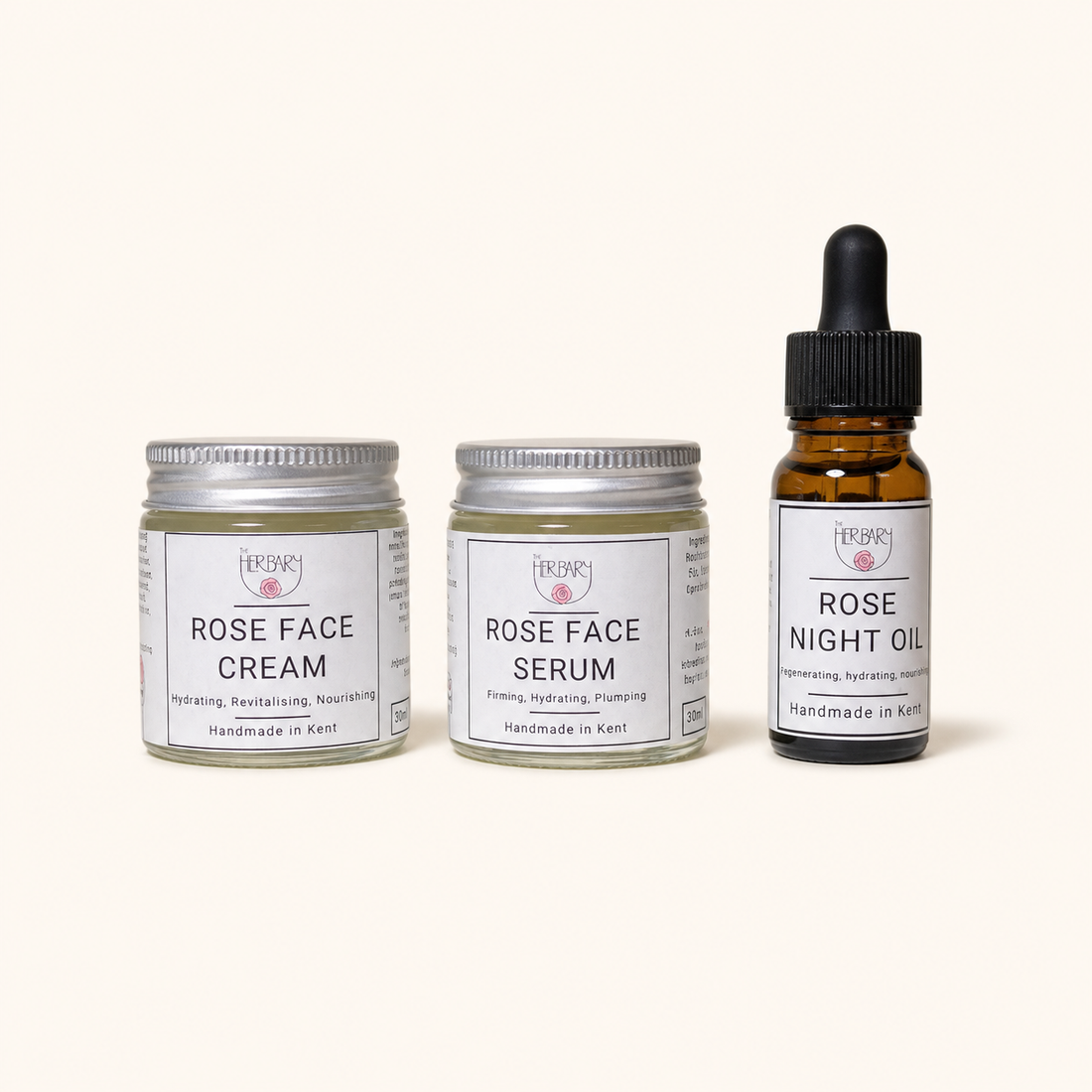 Rose Skincare Ritual serum, face cream and night oil set