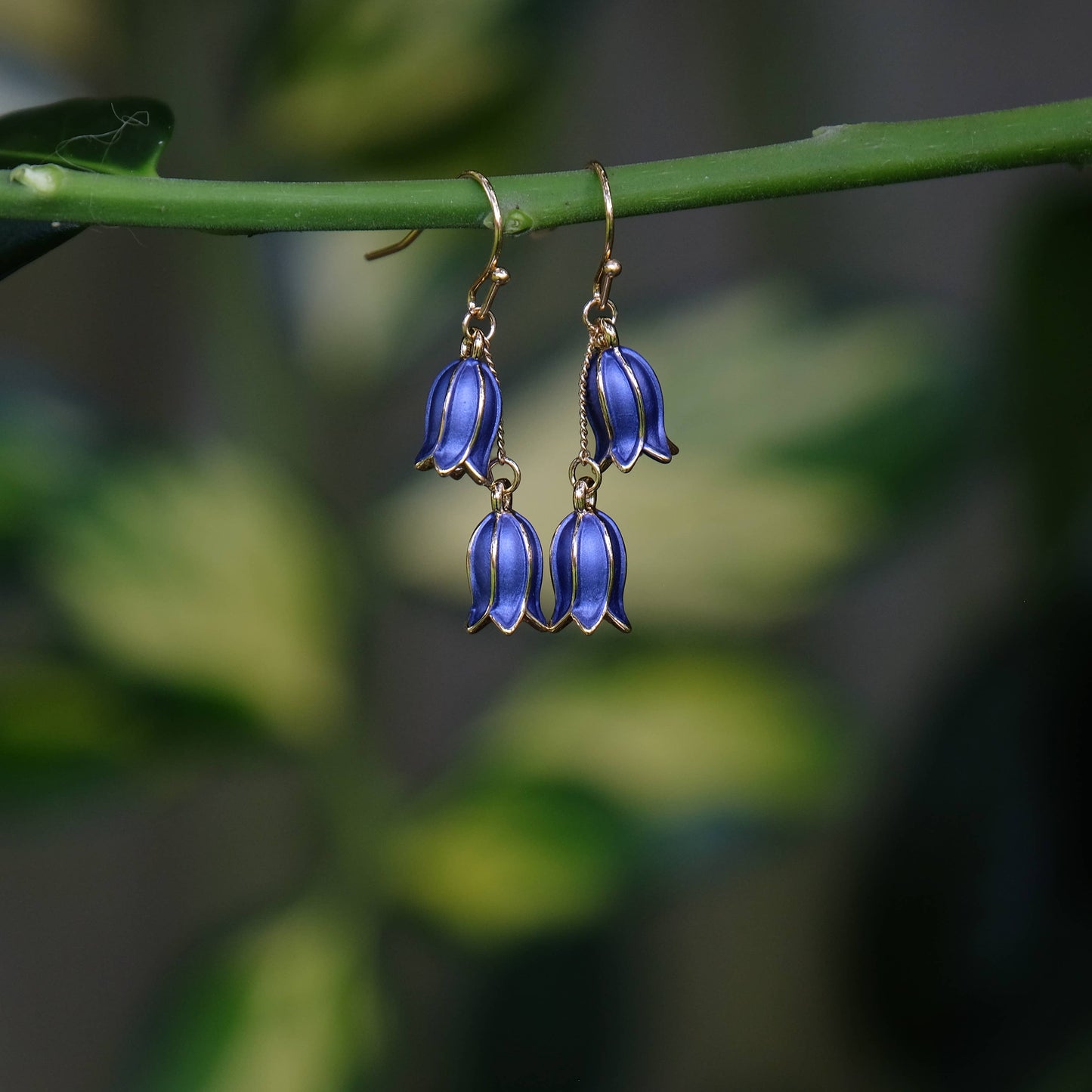 Bluebell Flower Gold Plated Drop Hook Earrings