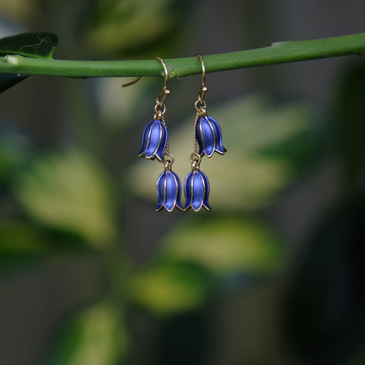 Bluebell Flower Gold Plated Drop Hook Earrings