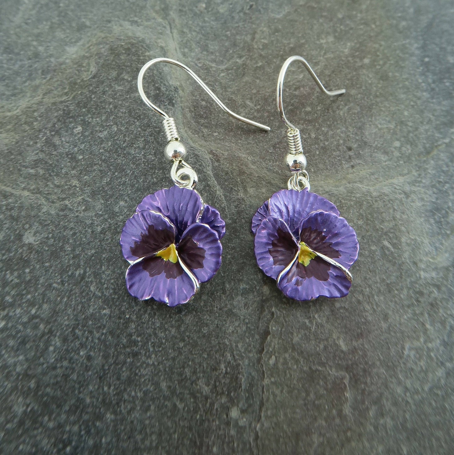 Pansy Purple Flower Drop Hook Earrings