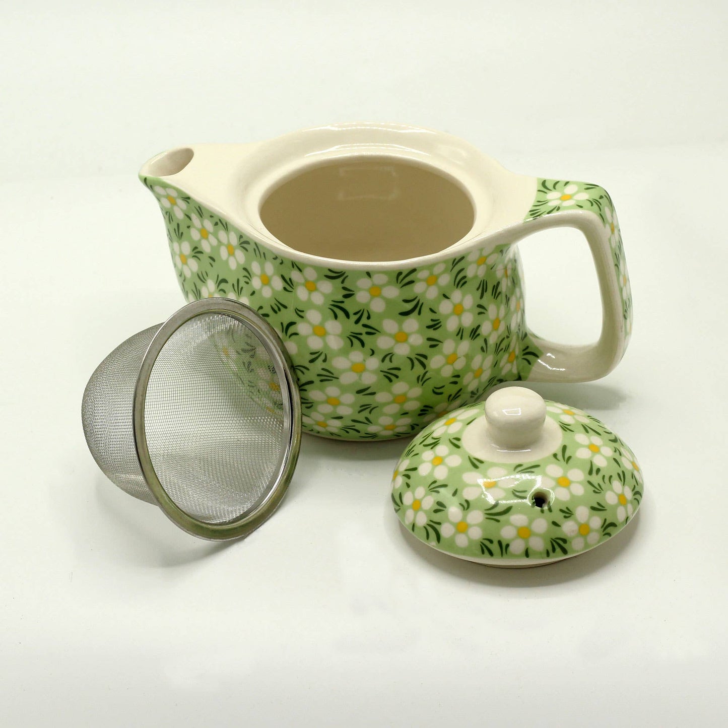 TeaP-14 - Small Herbal Teapot - Green Daisy