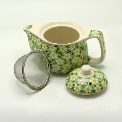 TeaP-14 - Small Herbal Teapot - Green Daisy