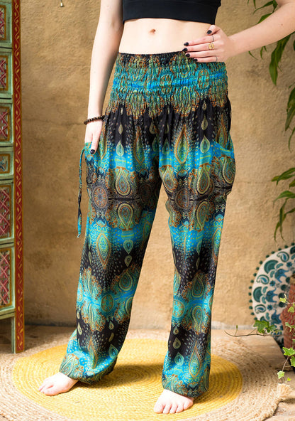 Peacock Print Trouser With 2 Tie Pockets
