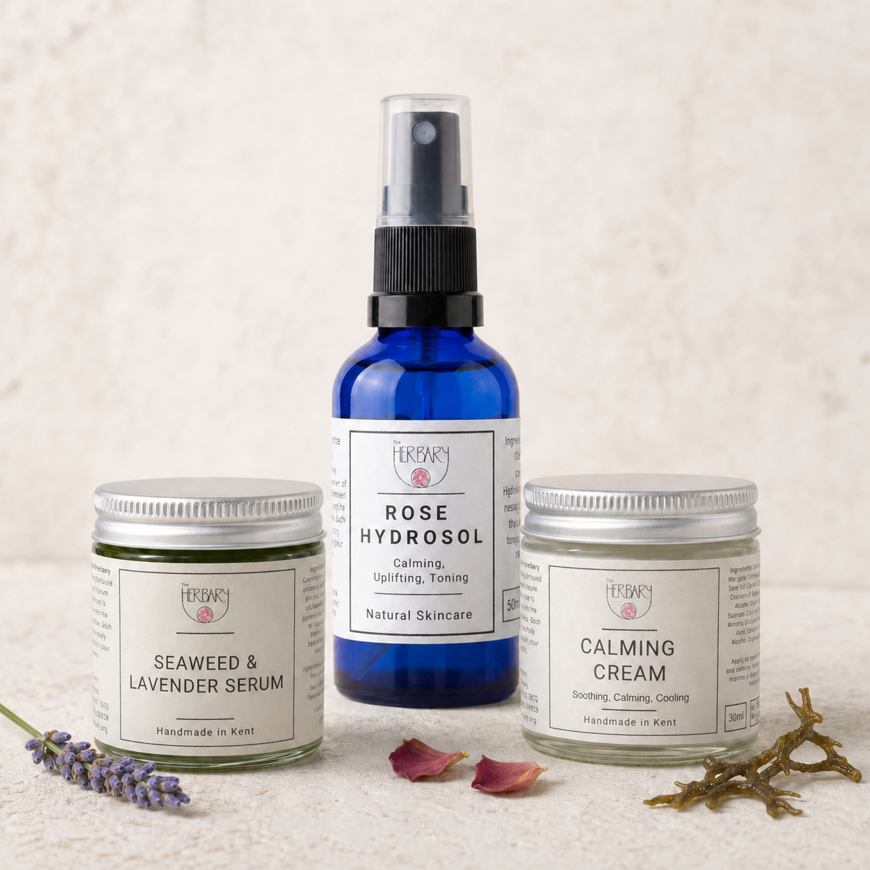 Calm Skin Ritual with Rose Hydrosol, Seaweed and Lavender Serum, and Calming Cream