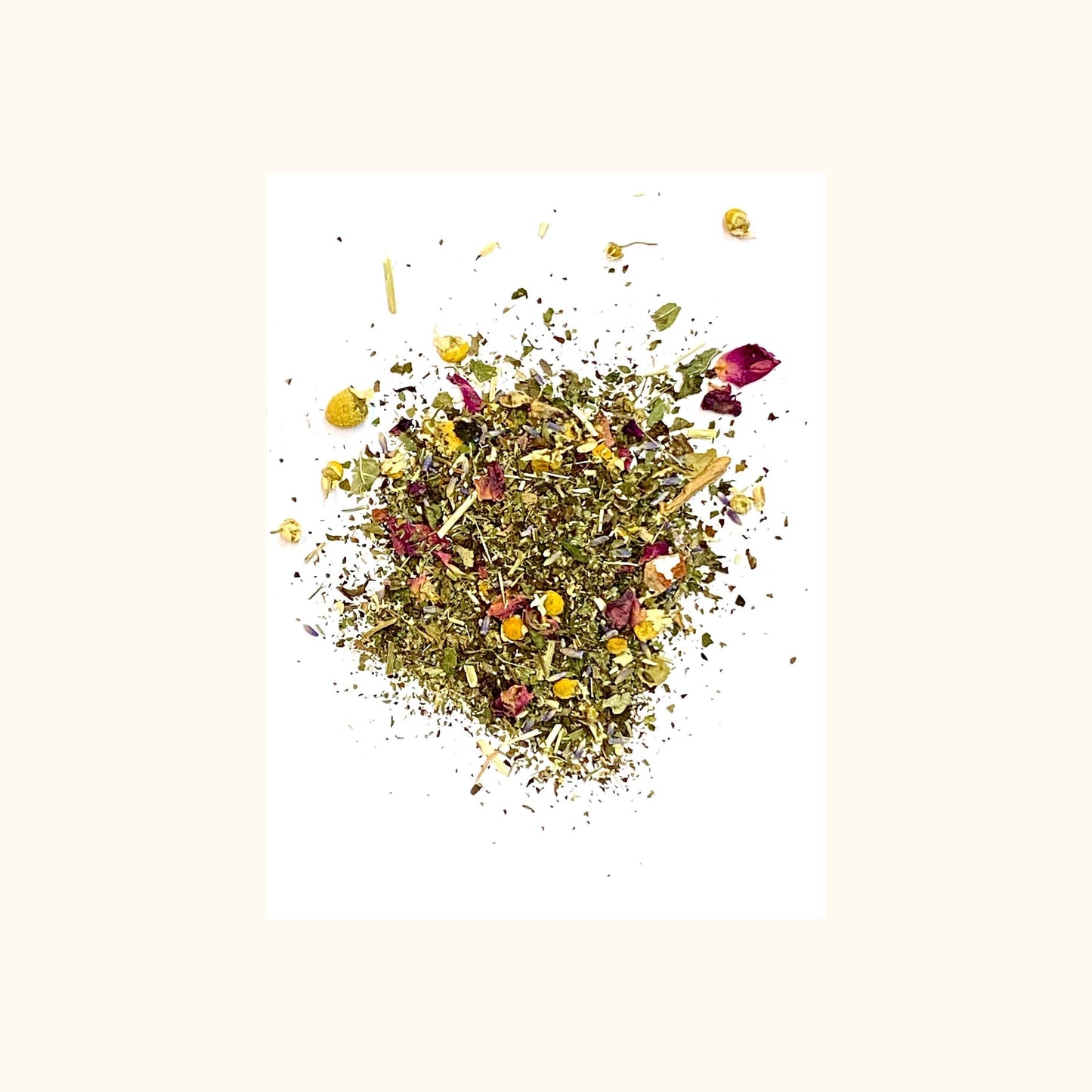Calming Tea on clear cream background