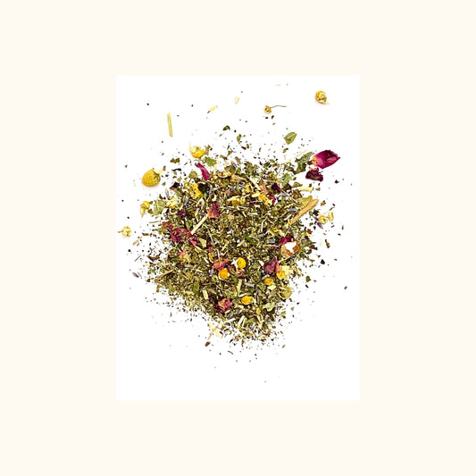 Calming Tea on clear cream background