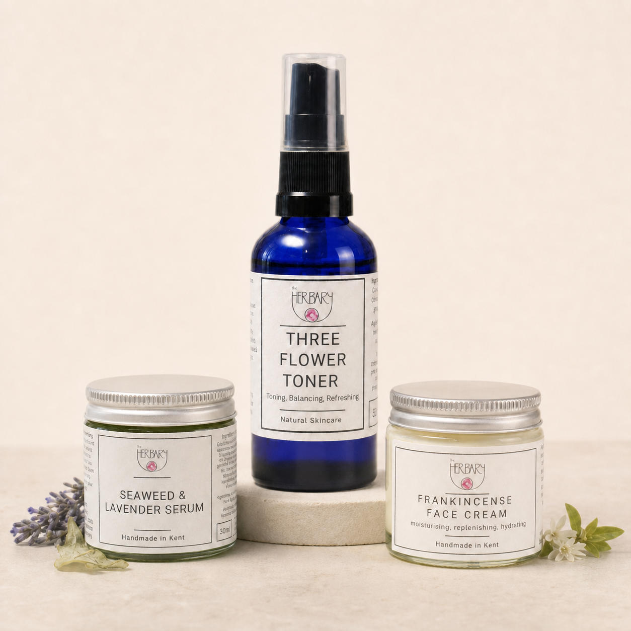 Daily Facial Ritual with toner, serum and face cream
