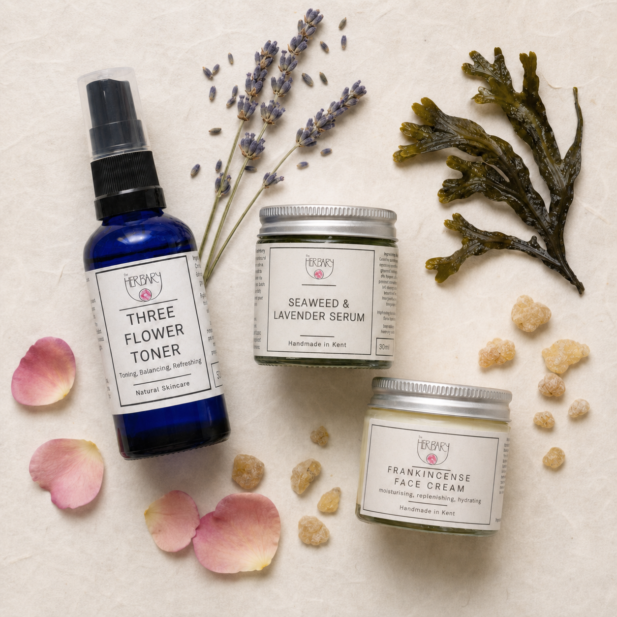 Daily Facial Ritual botanical flat lay
