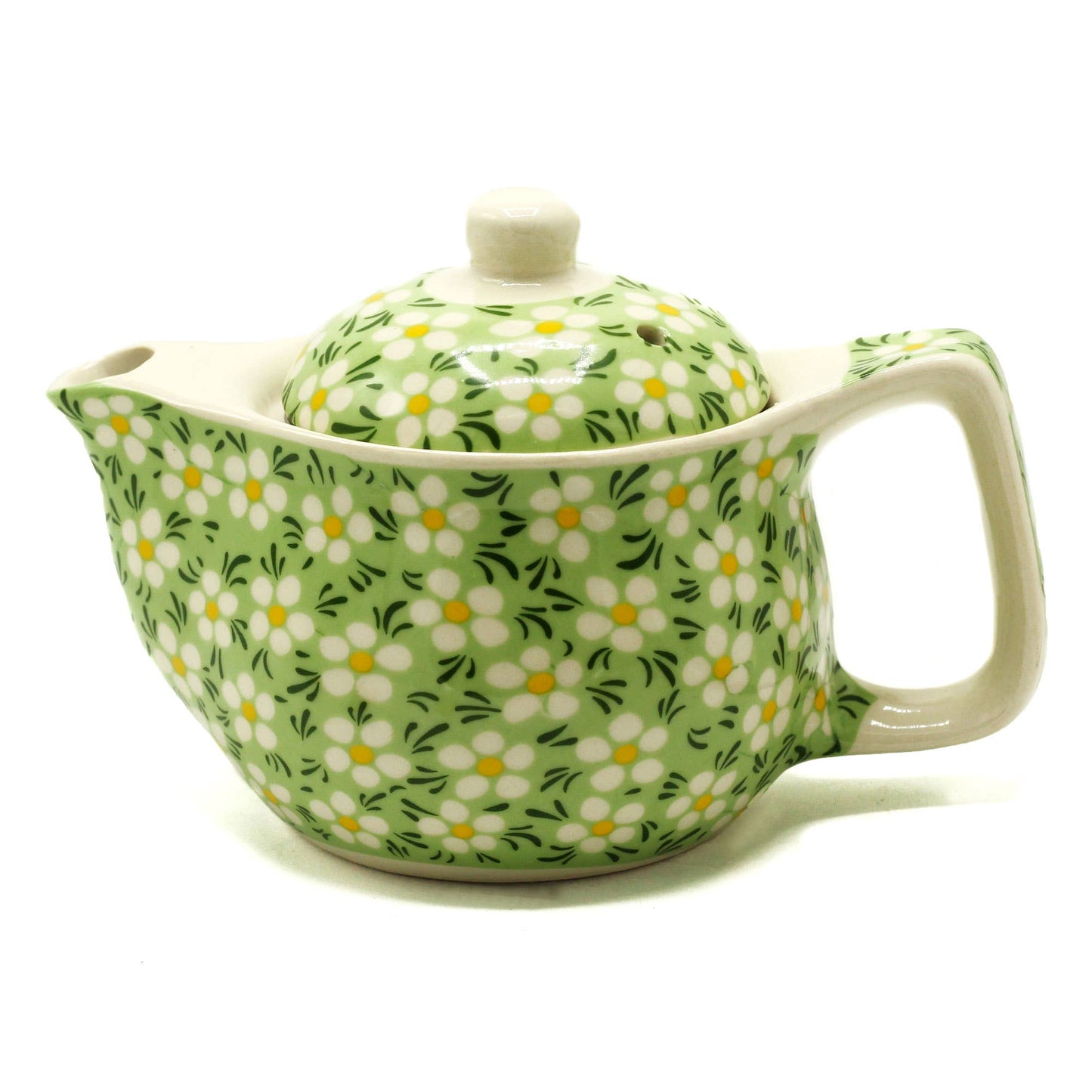 TeaP-14 - Small Herbal Teapot - Green Daisy