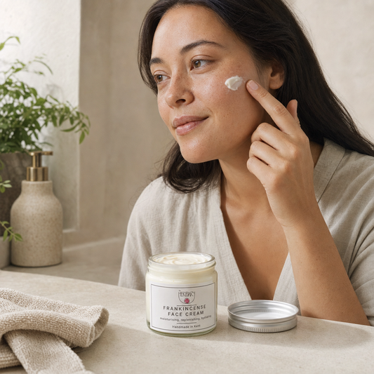 Applying Frankincense Face Cream as a moisturising skincare step