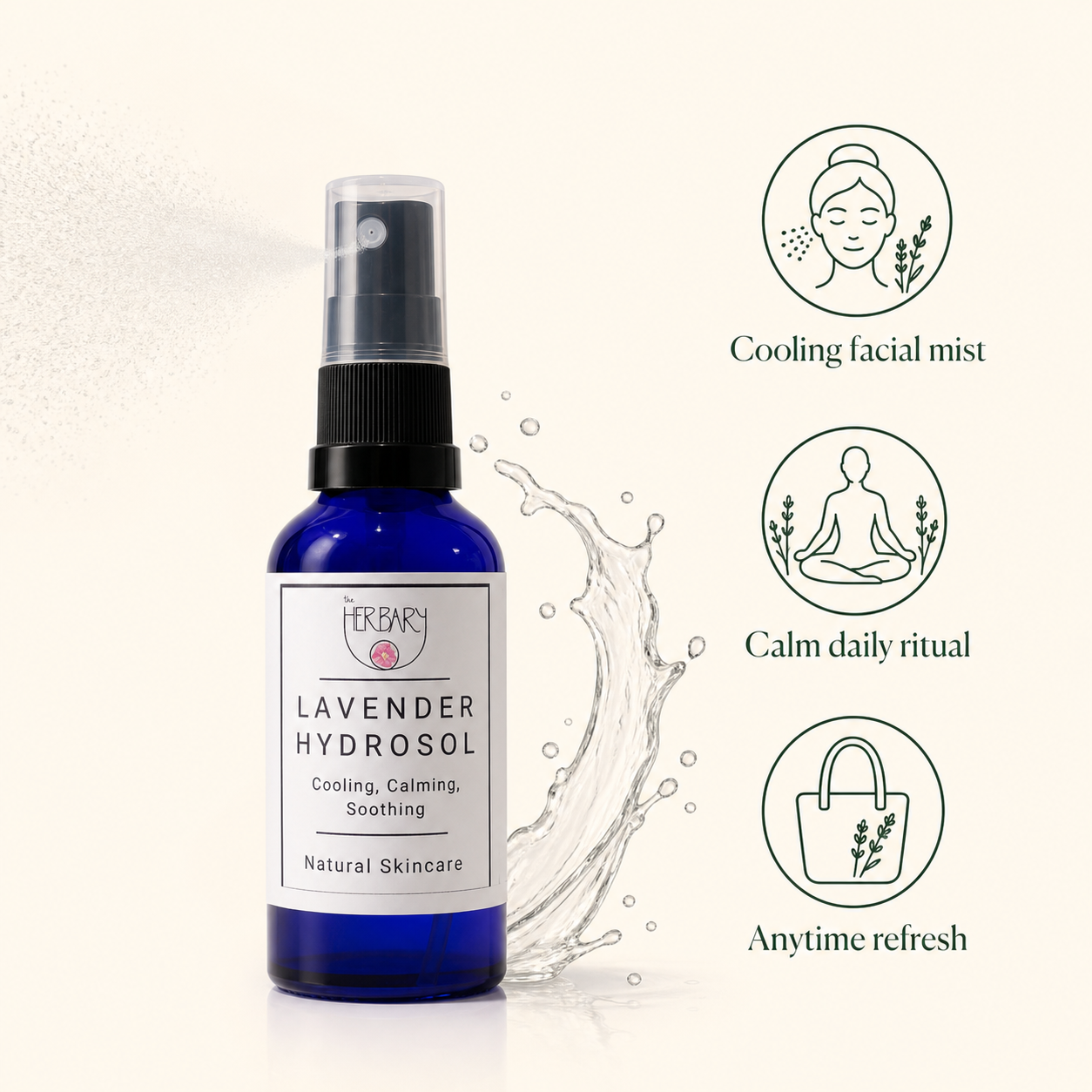 Lavender Hydrosol 50ml — texture and suitability graphic