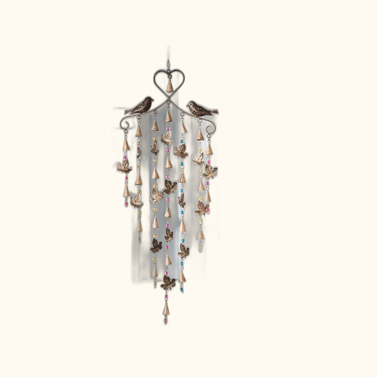 Leaf and Bird Windchime Mobile on clear cream background