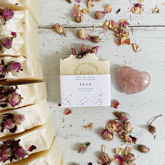 Love Soap - Rose Geranium with Rose buds - The Herbary