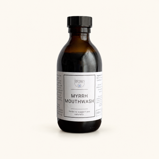 Myrrh Mouthwash — clean product shot on warm cream
