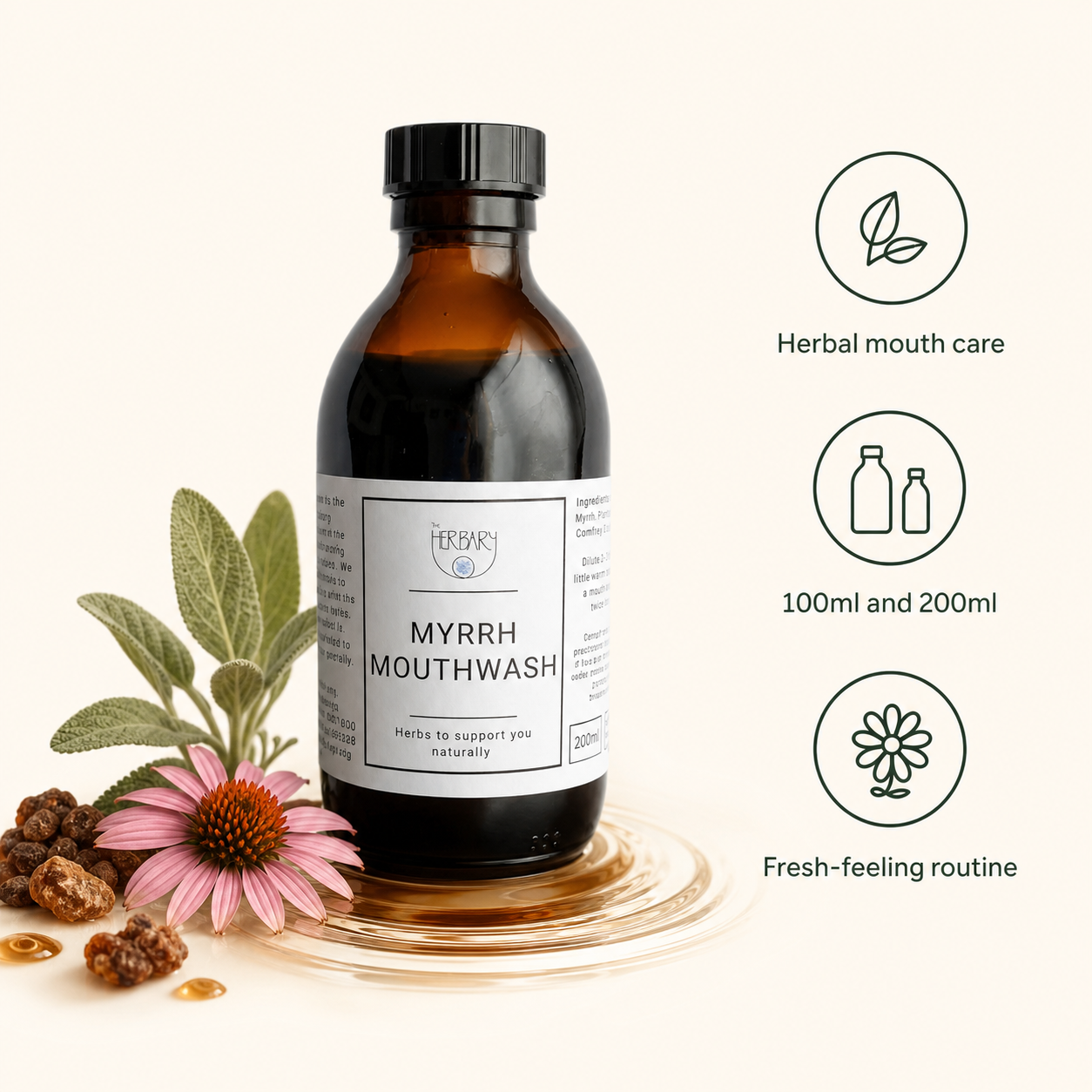 Myrrh Mouthwash — texture and suitability graphic