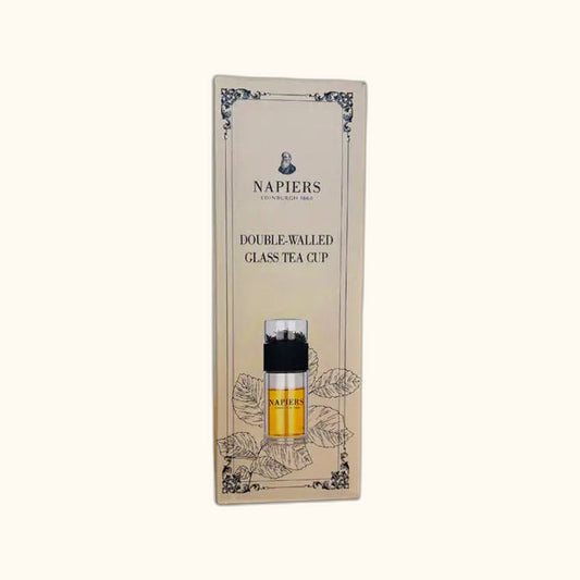 Napiers Double-walled Glass Tea Flask on clear cream background