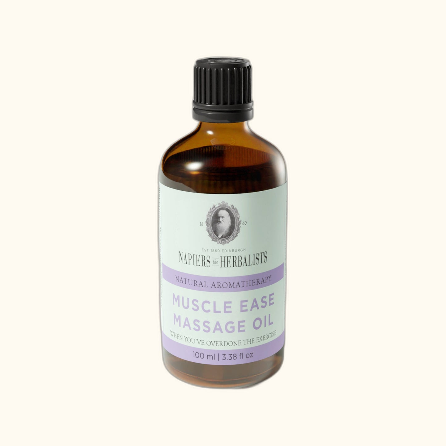 Napiers Muscle Ease Massage Oil on clear cream background