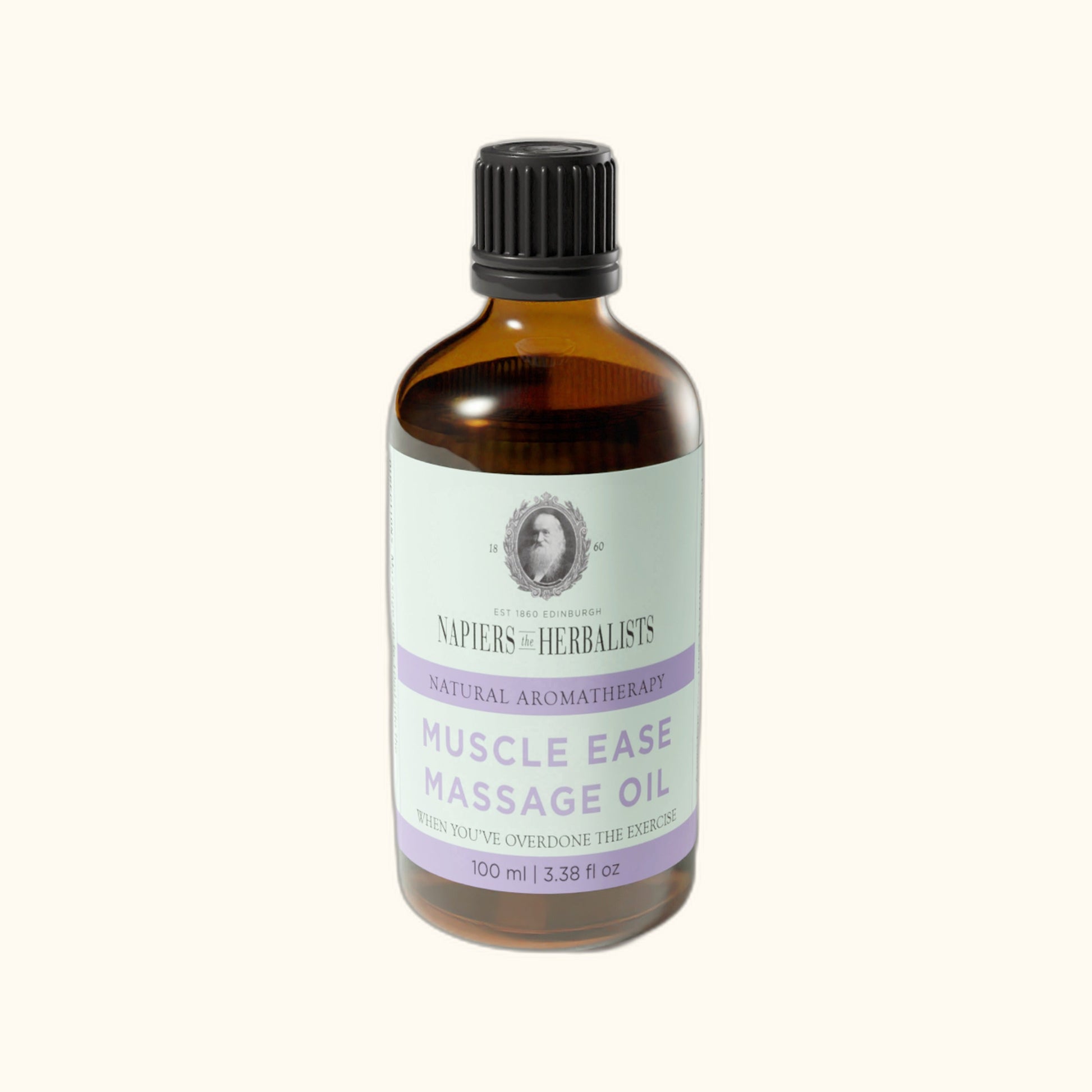Napiers Muscle Ease Massage Oil on clear cream background