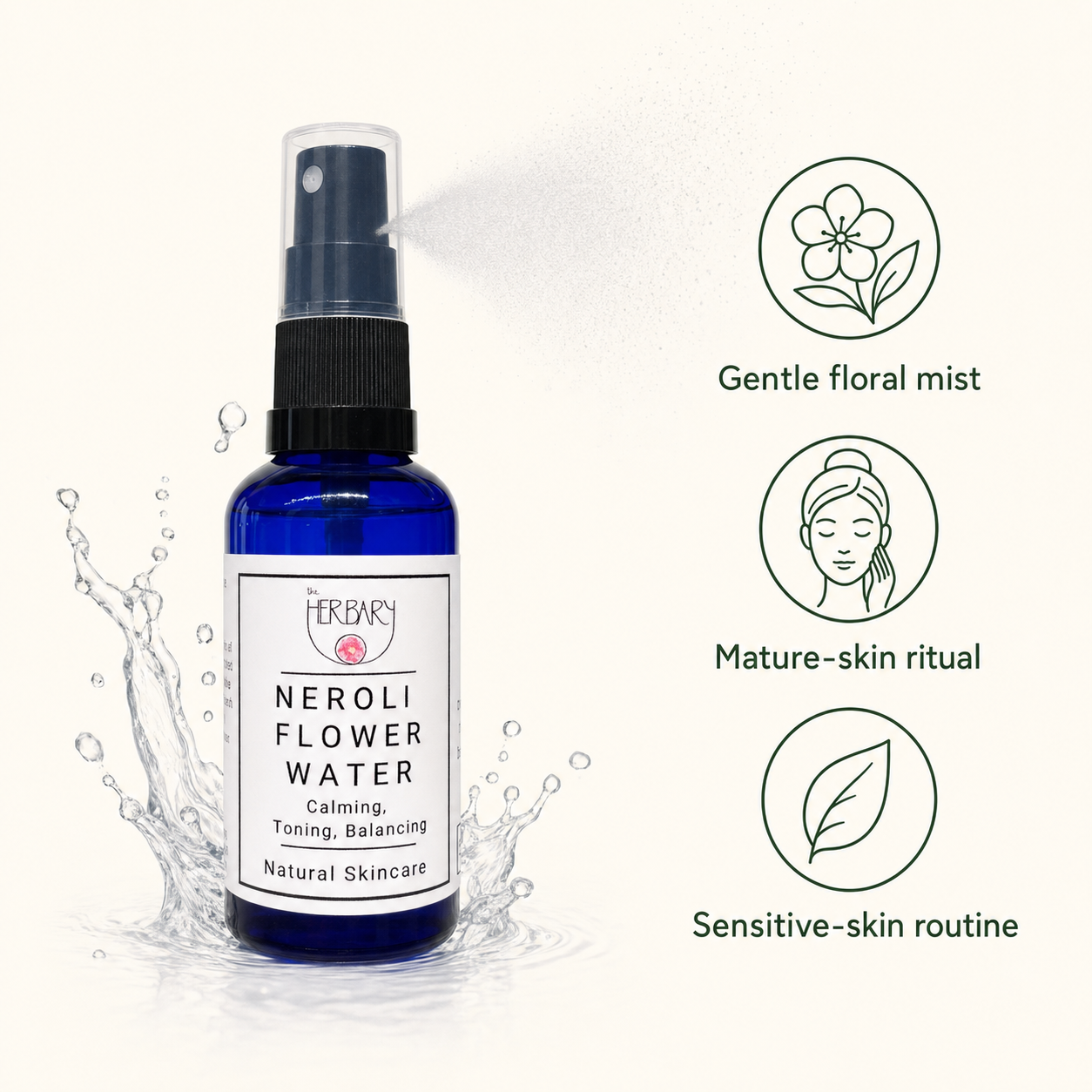 Neroli Hydrosol 50ml — texture and suitability graphic