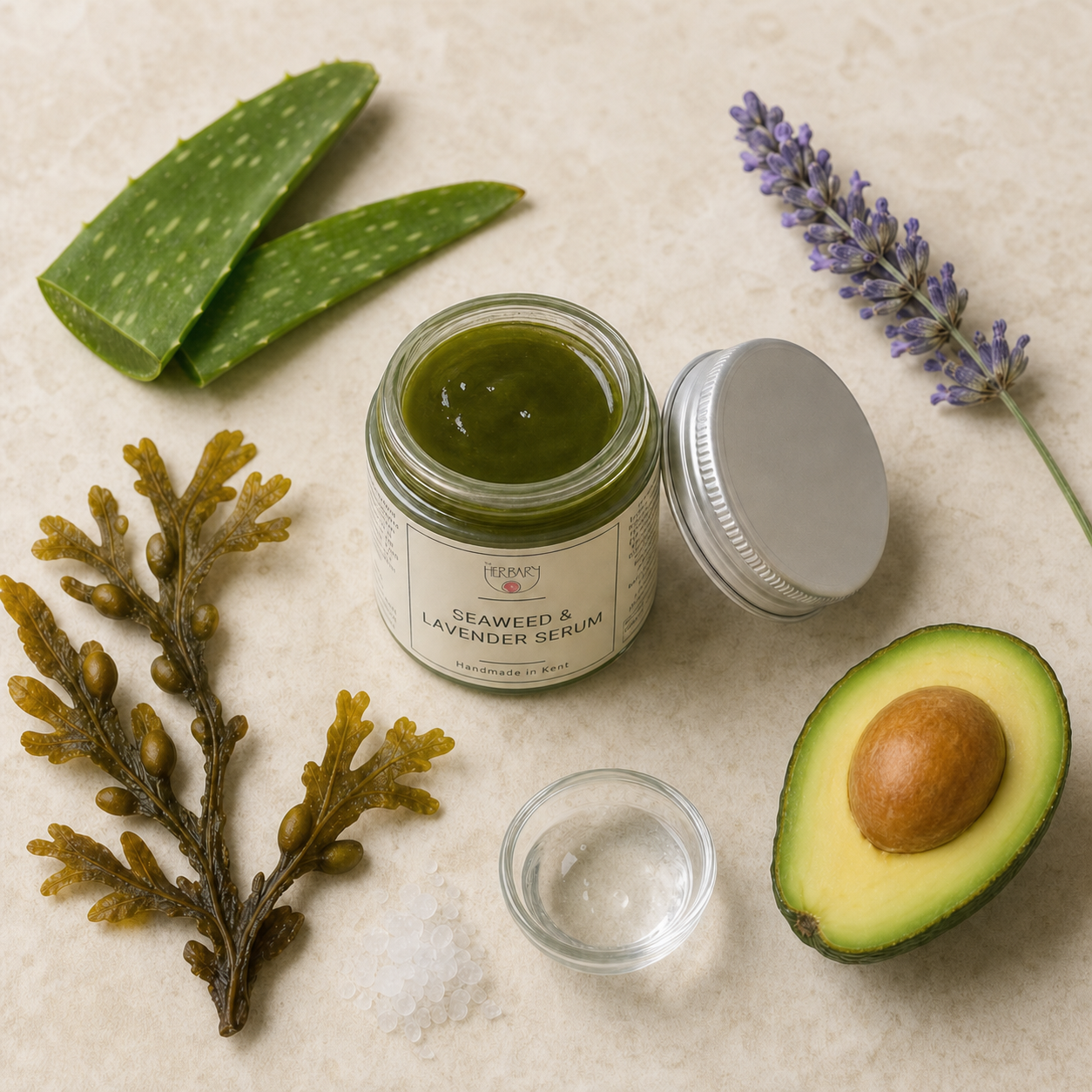 Seaweed and Lavender Face Serum with aloe, avocado, lavender and seaweed botanicals