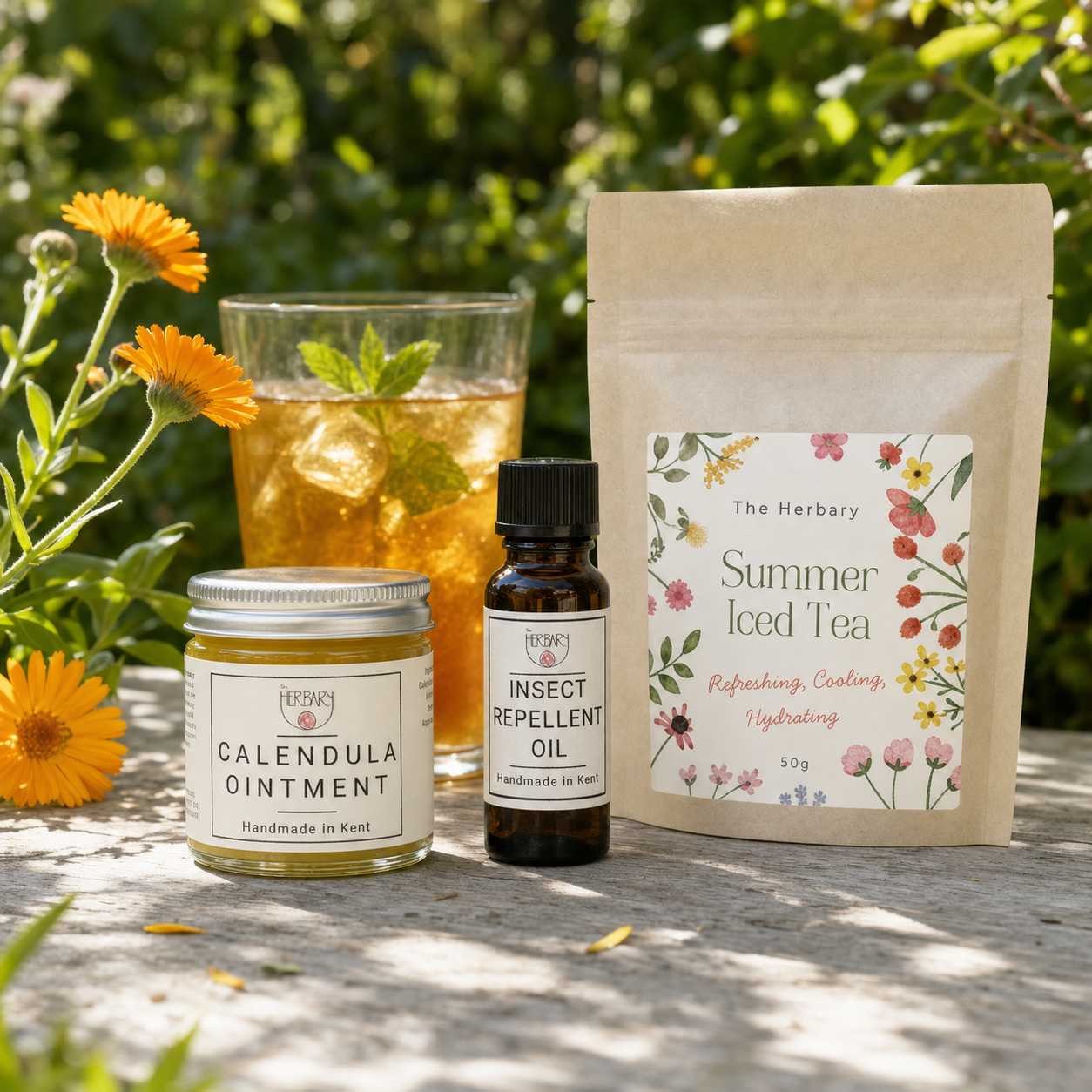 Summer Skin and Garden Set on a sunny garden table