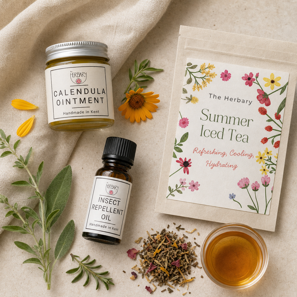 Summer Skin and Garden Set botanical flat lay