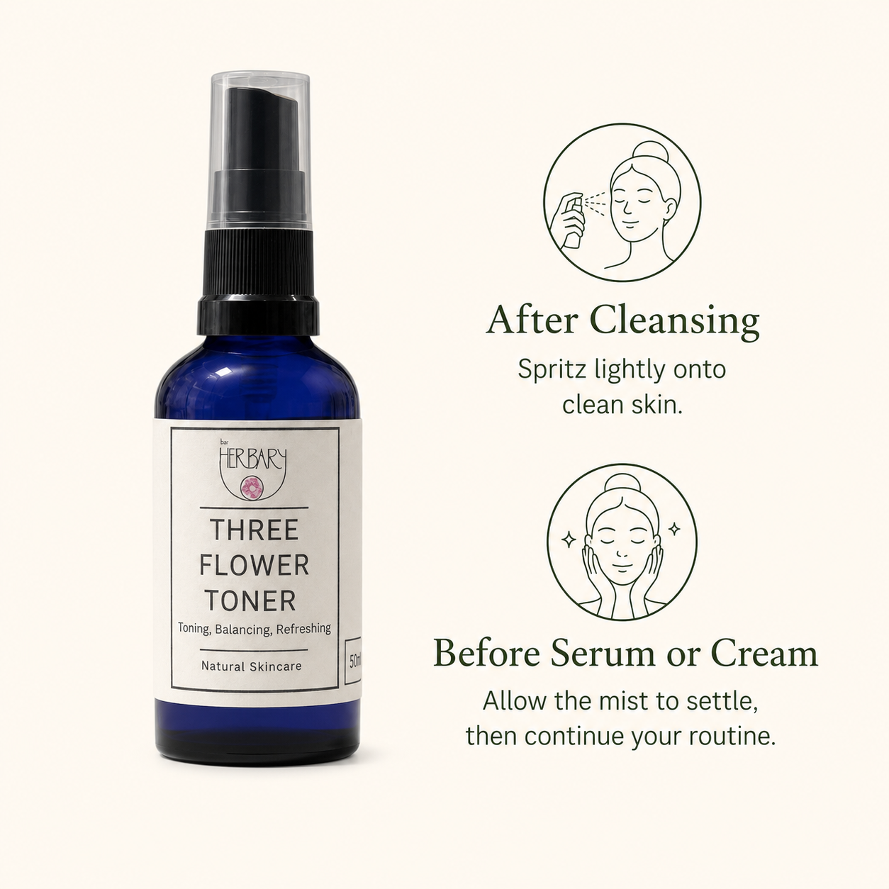 Three Flower Toner 50ml — directions and ritual graphic