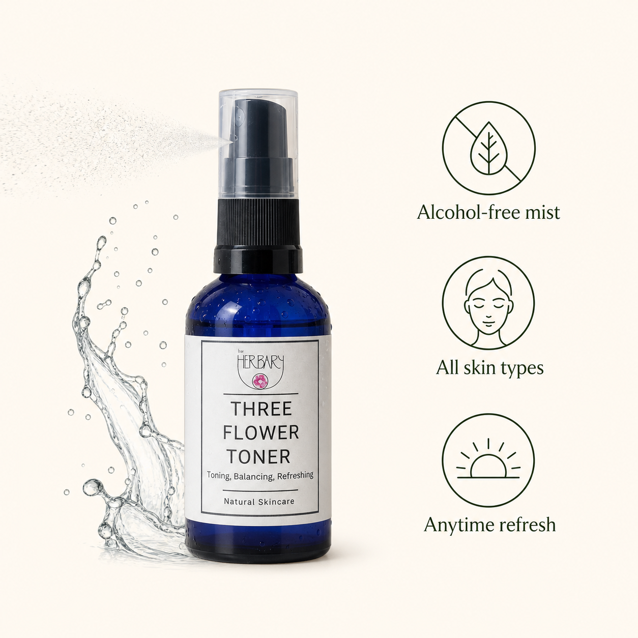 Three Flower Toner 50ml — texture and suitability graphic